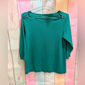 Croft & Barrow Women's Green Long Sleeve Top with Zipper Accents